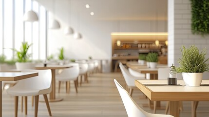 Fototapeta premium Clean modern restaurant interior with minimalist design, offering room for copy