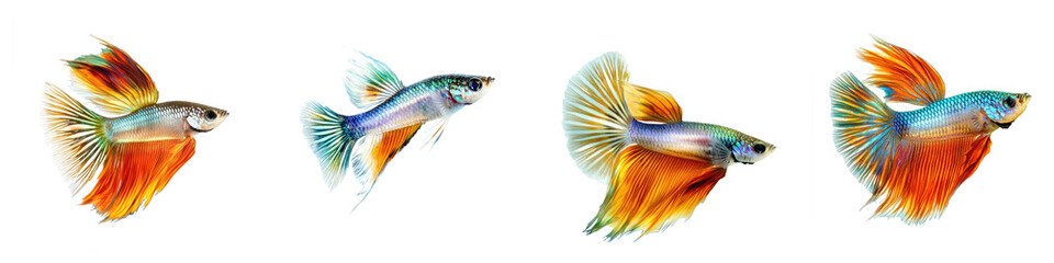 Fototapeta premium Guppy displaying its colorful tail and active demeanor. isolated on transparency background