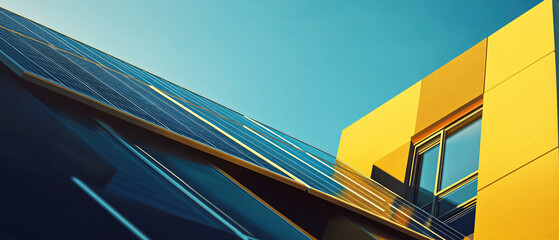 Obraz premium Modern Architecture with Solar Panels and Yellow Facade