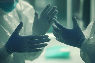 Depicts healthcare professionals passing crucial surgical tools during an operation, underlining the coordination and precision essential in medical environments.