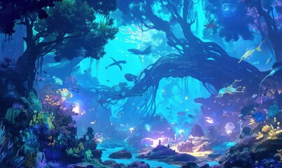 Fototapeta premium Enchanted Underwater Forest with Marine Life