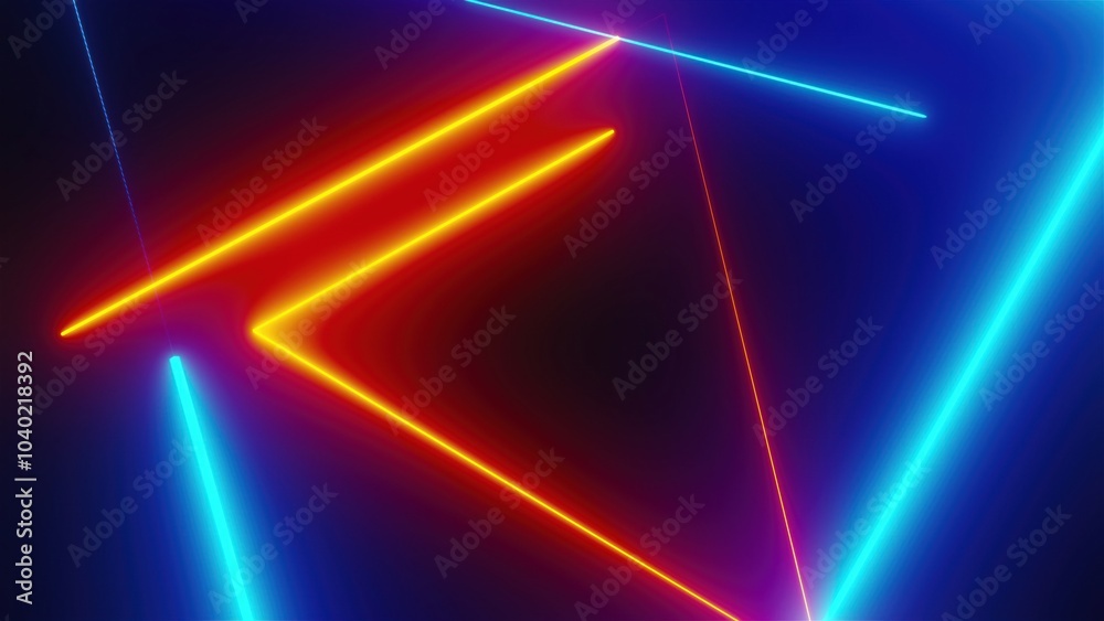 Poster neon tunnel with triangles shapes. computer generated 3d render