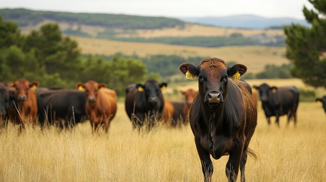 Wagyu beef farm with cattle, focusing on the natural environment