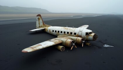 Fototapeta premium Abandoned airplane on a deserted beach