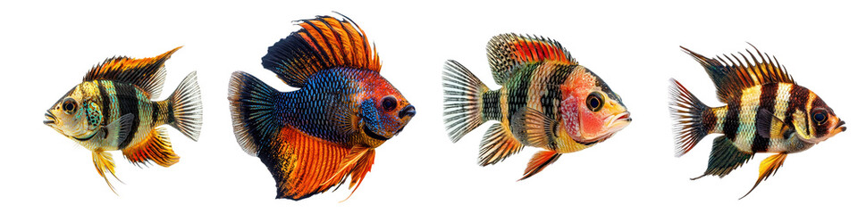 Fototapeta premium Butterfly Cichlid showcasing its striking colors and unique body shape. isolated on transparency background