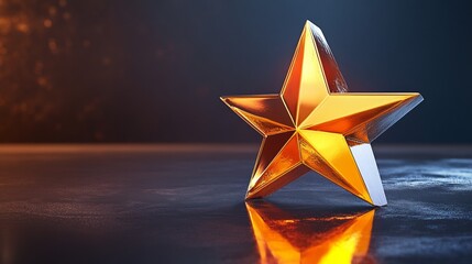 3D Illustration of Shiny Red Star on Dark Background with Bokeh Effect