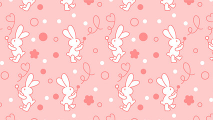 Pink Seamless Background Clipart of Cute Rabbit.