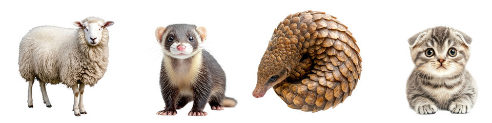 Obraz premium Collection of animal, birth and pets isolated on white background