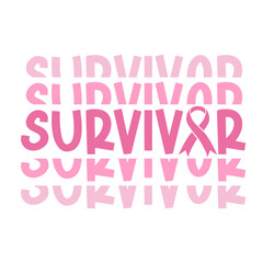  Survivor with pink ribbon. Pink vector  illustration for breast Cancer awareness month. 