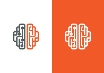 brain vector logo design and connection technology icon, modern technology brain and network design template, logo design for modern technology intelligence