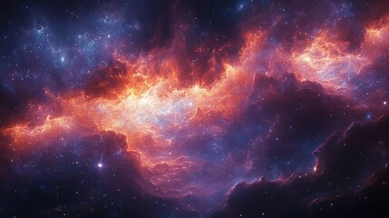 Fiery galactic clouds and stardust in deep space.