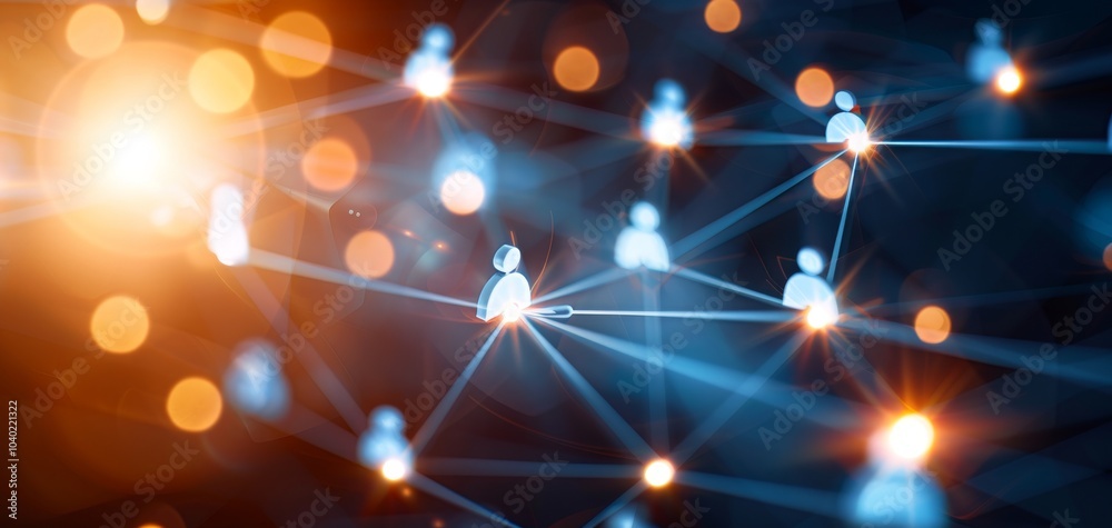 Poster Abstract digital network connections with glowing lights representing data flow and communication, ideal for technology and networking themes.
