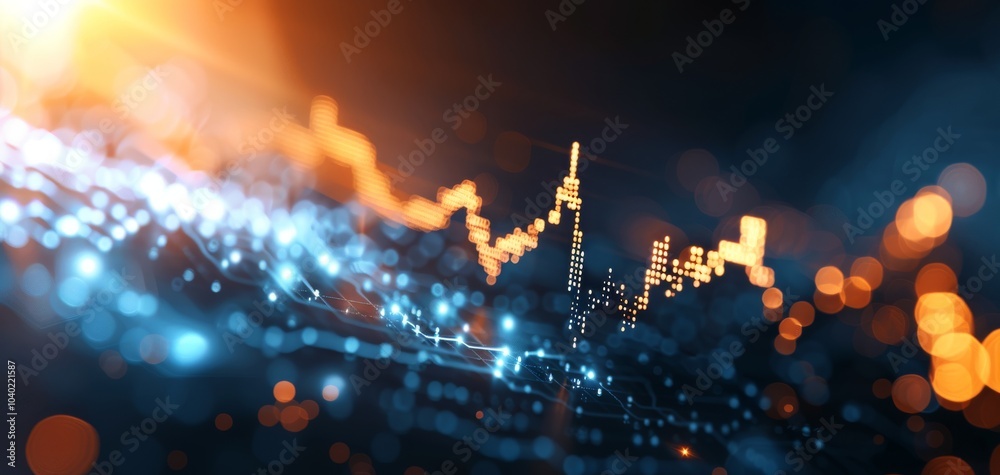 Aufkleber Abstract digital financial concepts with glowing line graphs, showcasing data analysis and investment trends on a dark background.