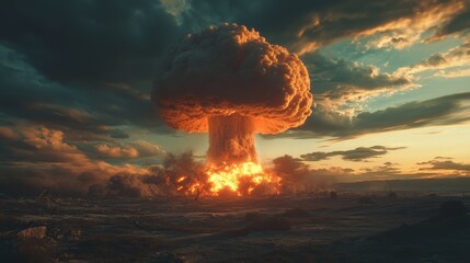 Symbolizing Nuclear Devastation with Explosive Mushroom Cloud and Destructive Blast
