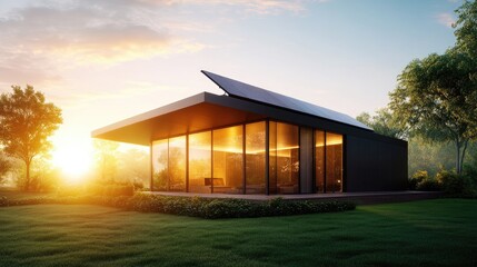Fototapeta premium Modern Eco-Friendly House with Solar Panels