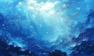 Tranquil Underwater Scene with Sunlight and Bubbles