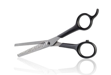 Professional hair thinning scissors isolated on white.