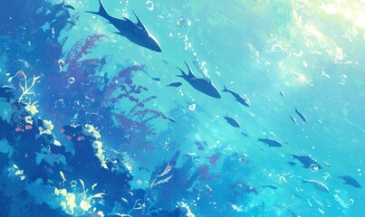 Naklejka premium Underwater Paradise with Fish and Coral