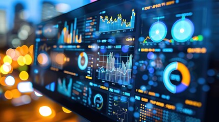 Obraz premium Modern Network Security Interface: Intricate Cyber Defenses, Encrypted Data Streams, Neon Cityscape Backdrop