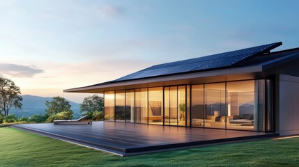 Fototapeta premium Modern Villa with Solar Panels and Scenic View