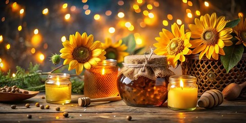 Rustic Honey Watercolor Illustration with Sunflower Design for Stationery, Cards, and Invitations