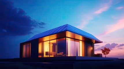 Obraz premium Modern House at Night Under Blue Sky