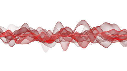 Vibrant red waveforms flowing smoothly across on a transparent background