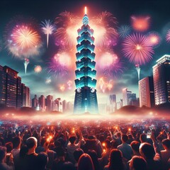 Taiwan with fireworks for New Year's Eve.