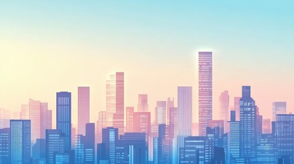 Futuristic modern cityscape with sleek skyscrapers and ample copy space