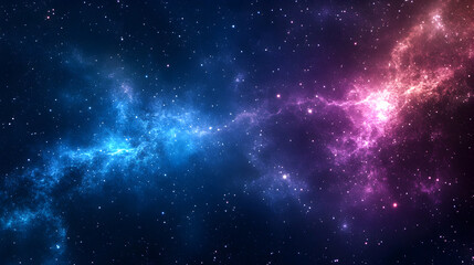 Naklejka premium A vibrant cosmic nebula displaying swirling hues of blue and purple in the vastness of outer space illuminated by distant stars
