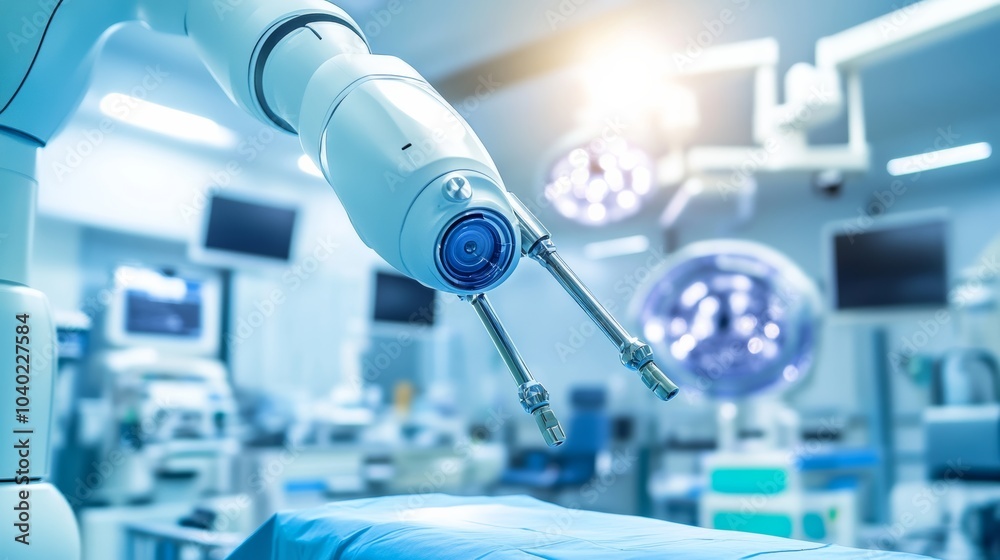 Poster a robot performing automated surgical procedures in a high-tech medical surgery room with advanced r