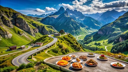 Scenic Drive on an Alpine Pass: Captivating Food Photography at High Altitude