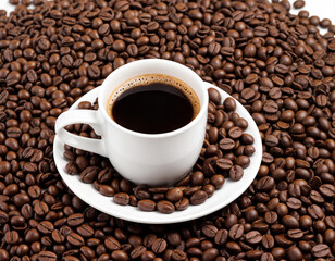 Fototapeta premium Coffee Mug and Grinded Coffee Beans Concept Photography Isolated on White Background