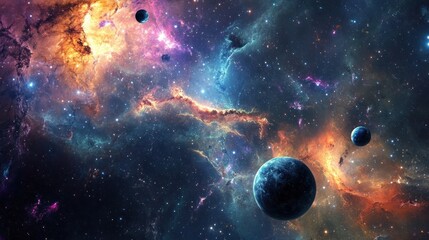 Obraz premium Colorful cosmic scene with planets and nebulas.