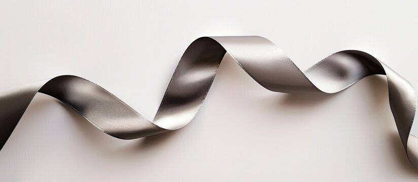 Close up view of a lovely grey ribbon on a white backdrop with copy space image available