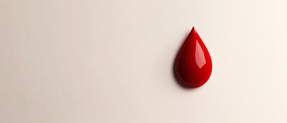 Single Red Blood Drop on a White Background  Minimalist Medical Concept, Single Red Blood Drop on a White Background  Minimalist Medical