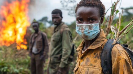 Fototapeta premium Climate activists in Uganda, Argentina, and India promoting wildfire prevention strategies through educational initiatives