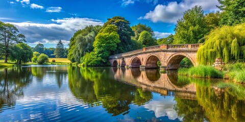 Fototapeta premium Scenic Stone Bridge at Clumber Park in Nottinghamshire - Panoramic Landscape Photography