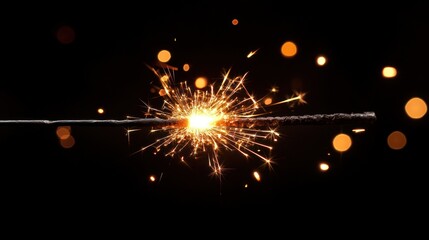 Obraz premium Close-up of a lit sparkler with vibrant sparks flying