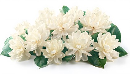 Cluster of Blooming Gardenias with Creamy Petals and Dark Green Foliage