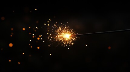 Golden sparkler sparking with glowing amber lights