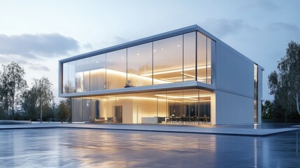 Obraz premium Modern office building exterior with sleek glass design, offering ample space for copy