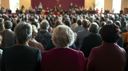 A crowd convened in a spacious hall for a local meeting to discuss community issues and initiatives.