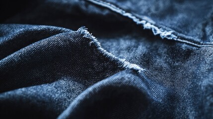 Fototapeta premium Close-up view of textured denim fabric in deep blue hues