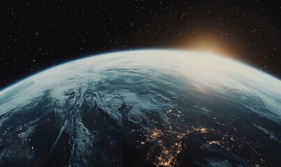 Earth from Space with Sunrise Over Horizon
