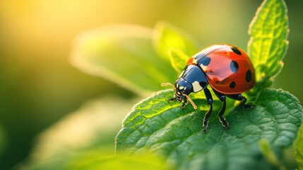 Naklejka premium Ladybug on a Leaf