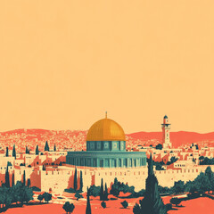 Fototapeta premium Palestine, dome of the rock, Jerusalem, minimal illustration