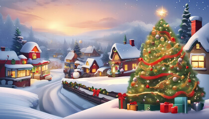 Christmas holiday background, Merry Christmas poster design small snow Christmas trees