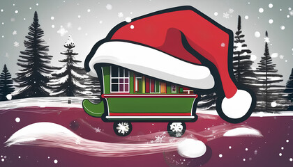 Christmas holiday background, Merry Christmas poster design small snow Christmas trees