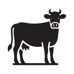 Black Mother Cow Silhouette Vector Icon Design Isolated on White Background